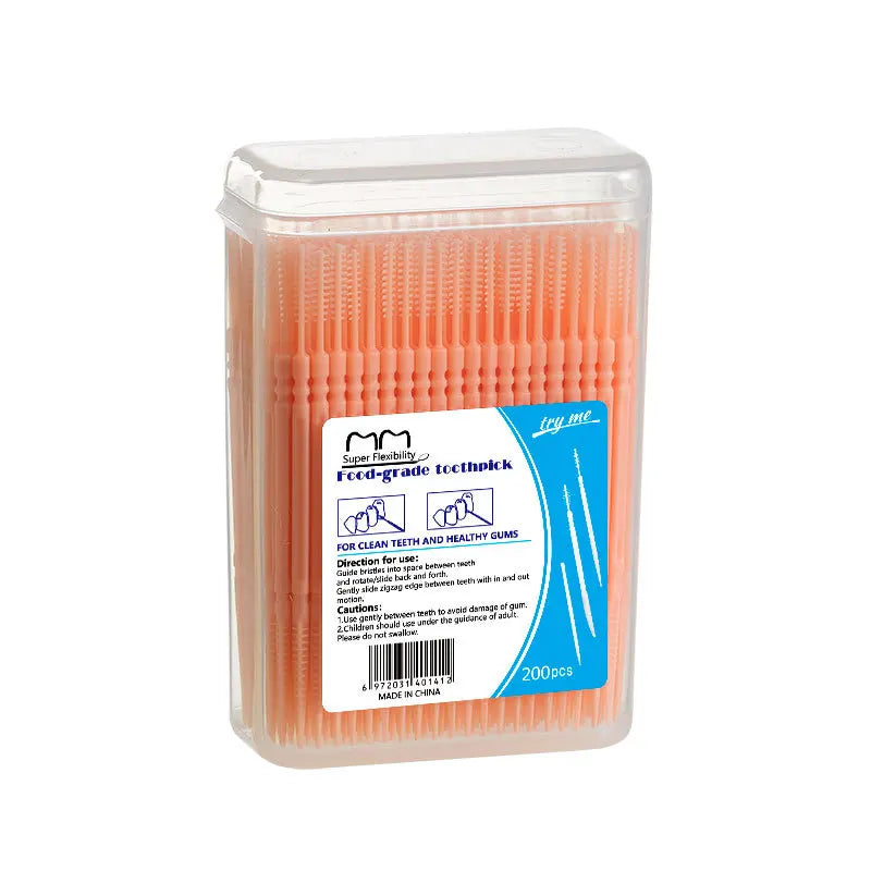Toothpick Brush 200 PCs Boxed Plastic Toothpick Disposable Household Interdental Brush Teeth Picking Dental Floss