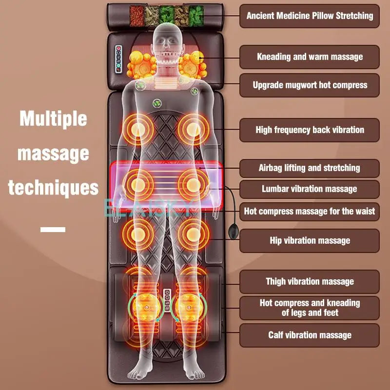 Massage Mattress Electric 110V-220V Vibrating Heating Infrared Massager Cushion For Neck Back Foot Full Body Pain Stress Relief