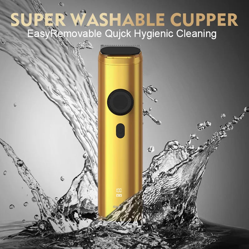Sejoy Professional Hair Clippers LED Display Electric Beard Trimmer Cordless Men's Grooming Kit Rechargeable Nose Trimmer Gold