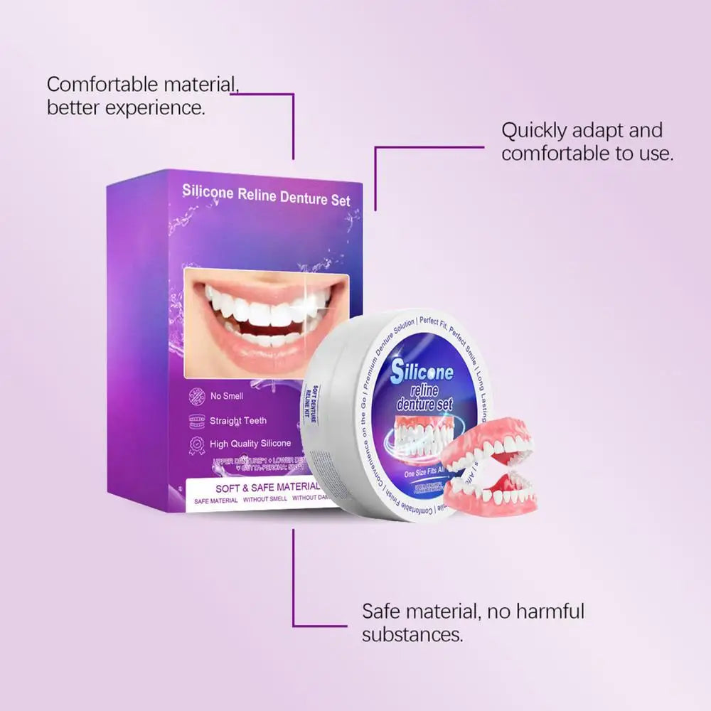 Silicone Denture Reliner Kit Soft Upper Lower Veneers Natural Smile Fake Tooth Oral Hygiene Care Cosmetic Dentures