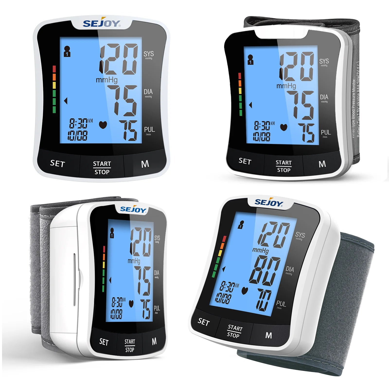 SEJOY Electronic Wrist Blood Pressure Monitor with Backlight Voice Digital Sphygmomanometer Electronic BP Monitors Blood Meter