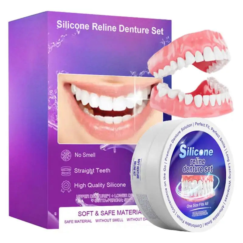 Silicone Denture Reliner Kit Soft Upper Lower Veneers Natural Smile Fake Tooth Oral Hygiene Care Cosmetic Dentures