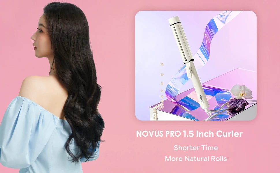 1.5 Inch Extra Large Curling Wand for Long Hair - Ceramic Tourmaline Barrel with 40000000 Negative Ions, 2 Clips