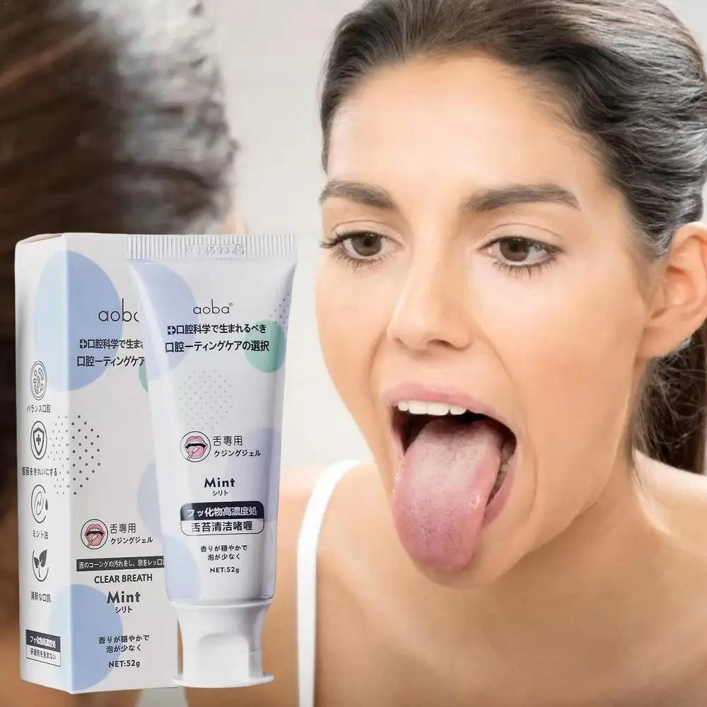 Tongue Coating Cleaning Gel Oral Care Fresh Breath Tongue Scraper Toothbrush Two-in-One Brush Gel Paste Gentle Natural Whitening