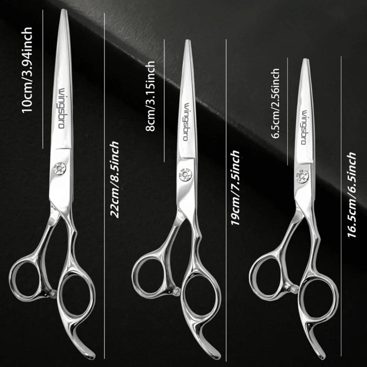 wingsbro Professional Barber Shop Scissors, 6.5/7.5/8.5 Inch Premium Stainless Steel Hairdressing Scissors, Straight Scissors