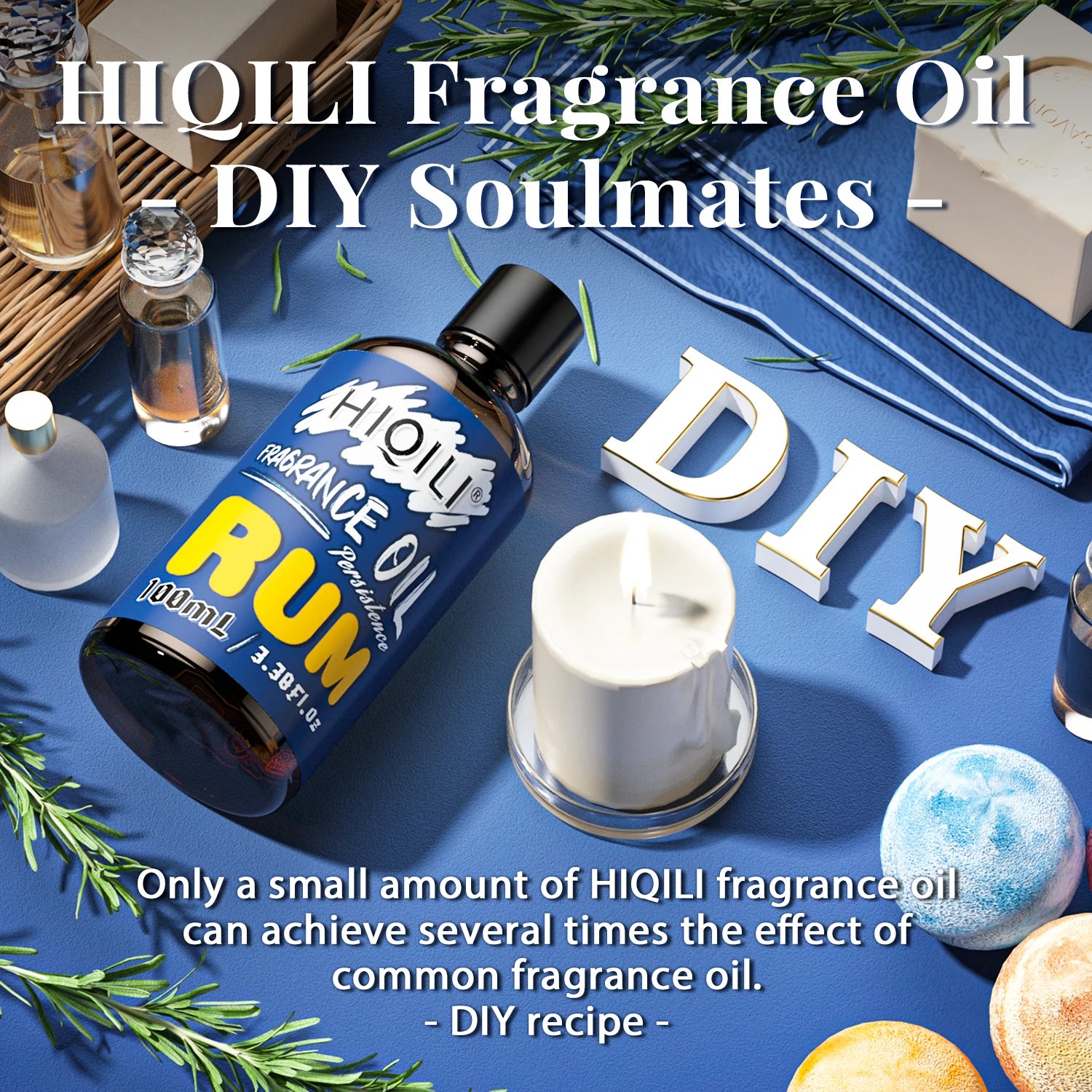 HIQILI 100ML Rum Fragrance Oil, 100% Pure Oil for Aromatherapy,Car Diffusion,Humidifier,DIY Candles and Soap Making