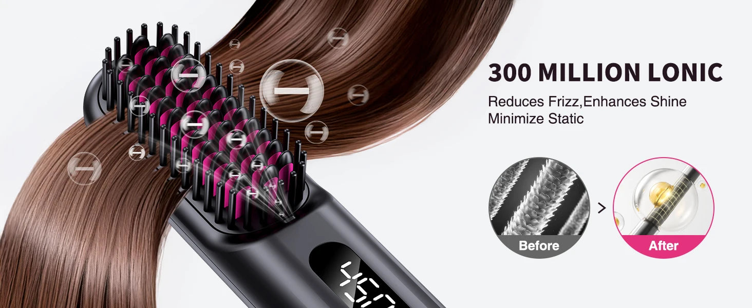 BOPCAL Cordless Hair Straightener Brush 10000mAh LED Display Negative Ions Hair Care Ceramic Electric Hot Heating Comb