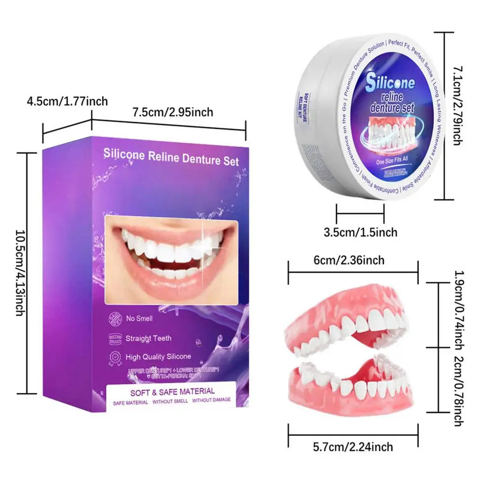 Silicone Denture Reliner Kit Soft Upper Lower Veneers Natural Smile Fake Tooth Oral Hygiene Care Cosmetic Dentures