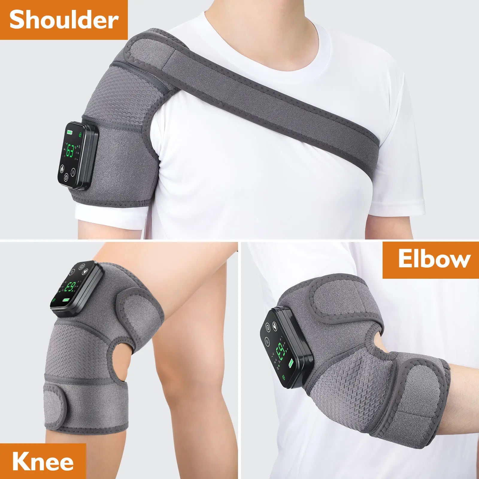 Rechargeable Electric Knee Massager 3-in1 Heated Vibration Pad for Joint Pain Relief Elbow Shoulder Arthritis Support Belt