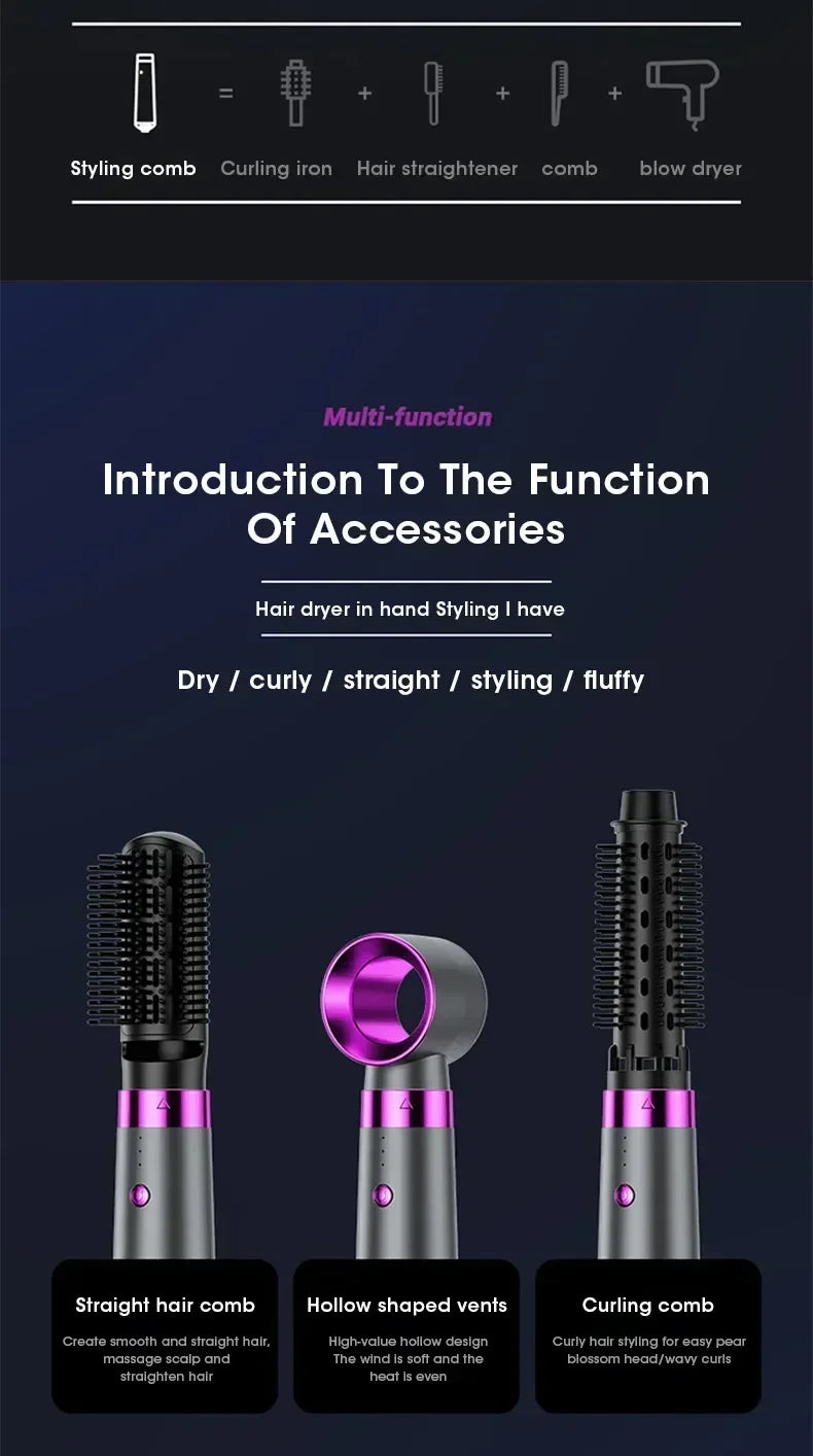 5 In 1 Electric Hair Dryer Hot Air Brush Multifunctional Hair Straightener Negative Ion Curler Blow Dryer Styling Set