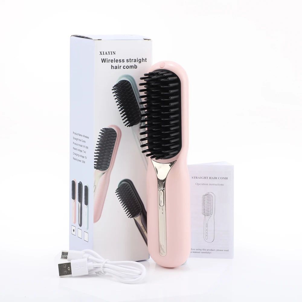 Hair Straightener Brush Anti-Scald Hair Straightener Comb for Women 20s Fast Heating Styling for Home Salon Cordless Hot Comb
