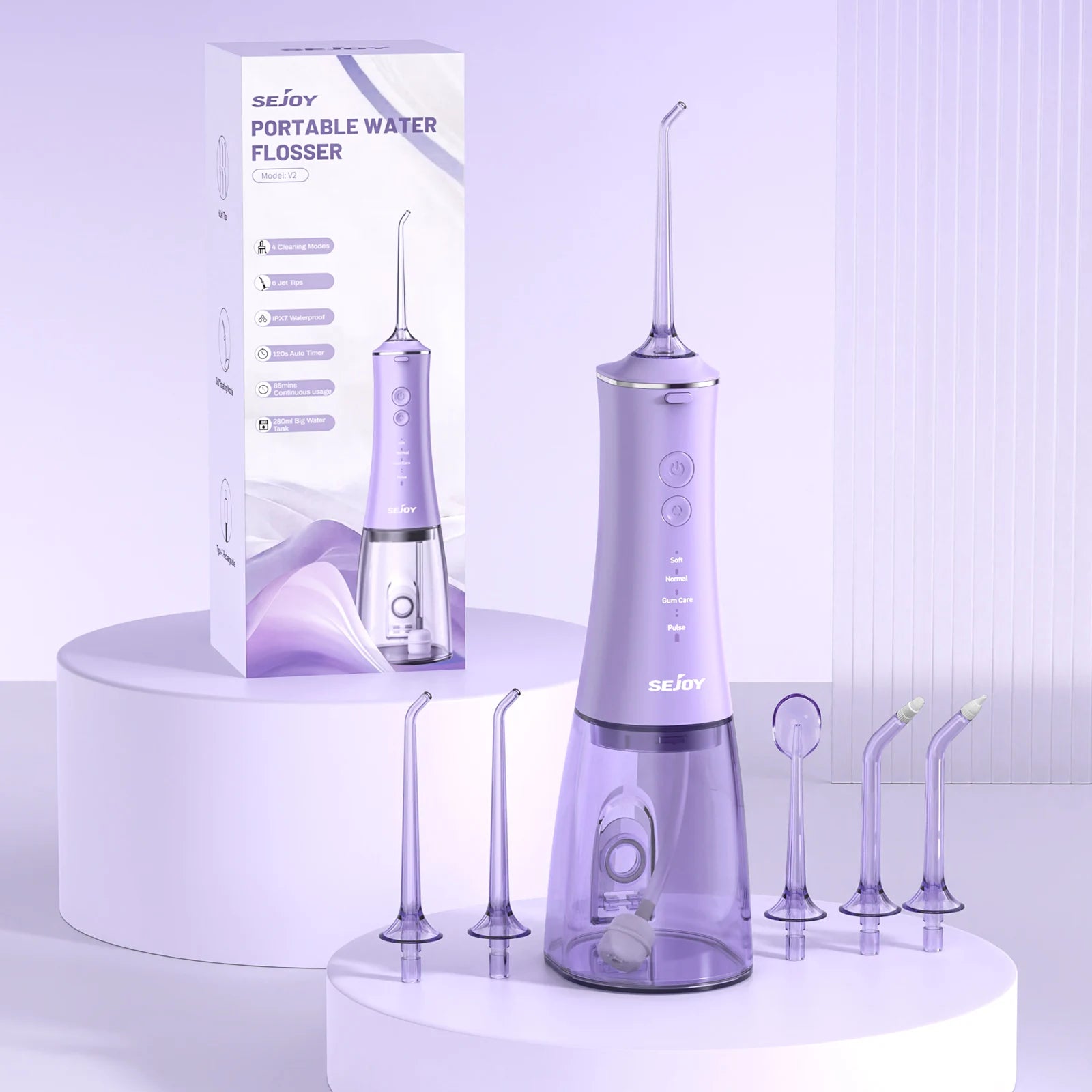 Sejoy Oral Irrigator for Teeth Cleaning Water Flosser Dental Cordless USB Rechargeable 4 Modes Teeth Clean Portable for Travel
