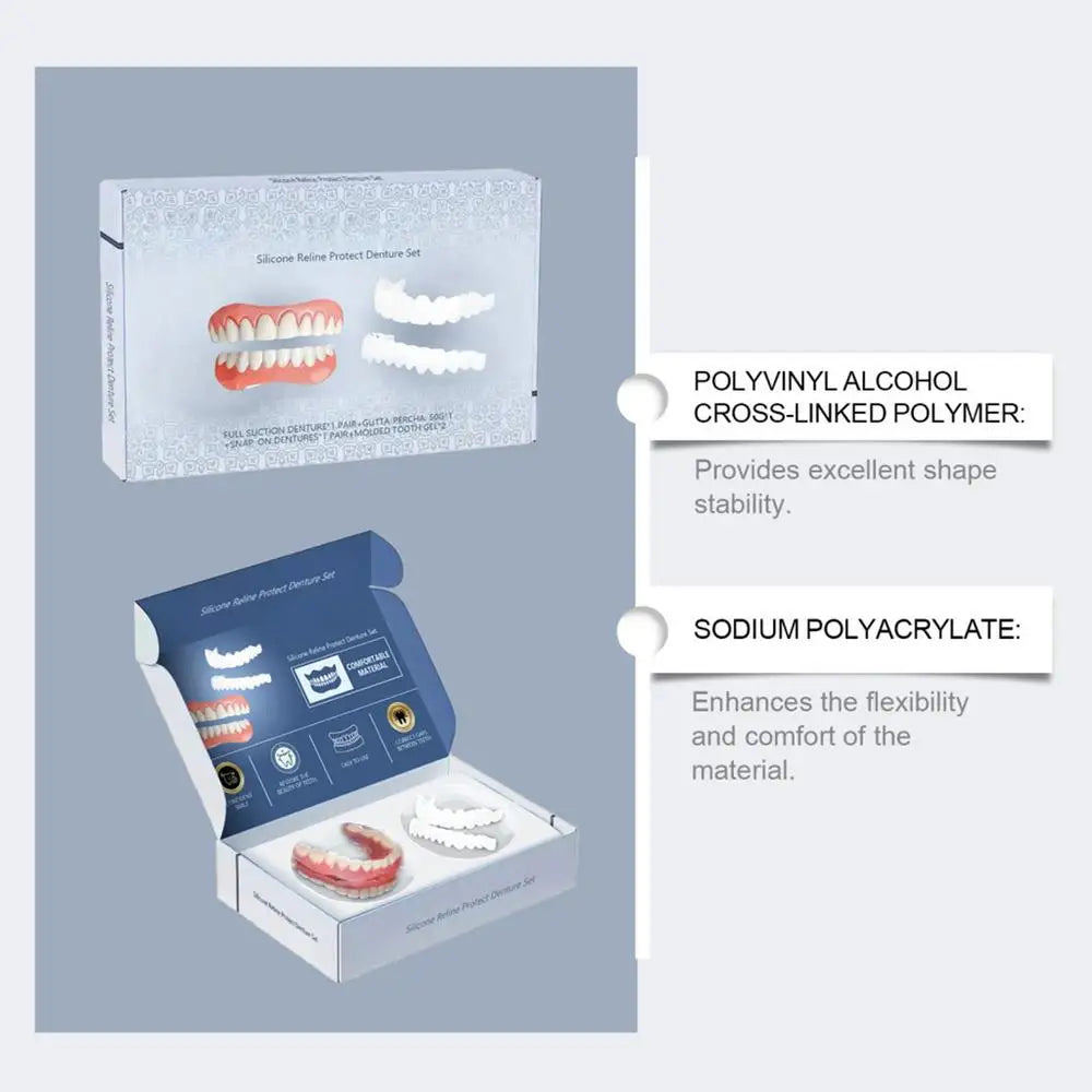 Denture Set False Teeth Top And Bottom Denture Solution Realistic False Teeth Professional Temporary Teeth Kit For Lovers