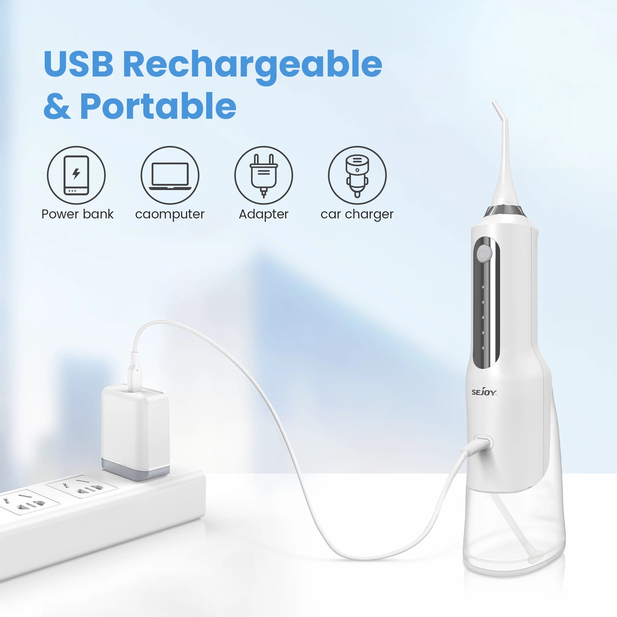 SEJOY Dental Oral Irrigator Water Flosser,5 Nozzles,USB Rechargeable 270ml Tank,Water Floss Teeth Pick Mouth Washing Machine