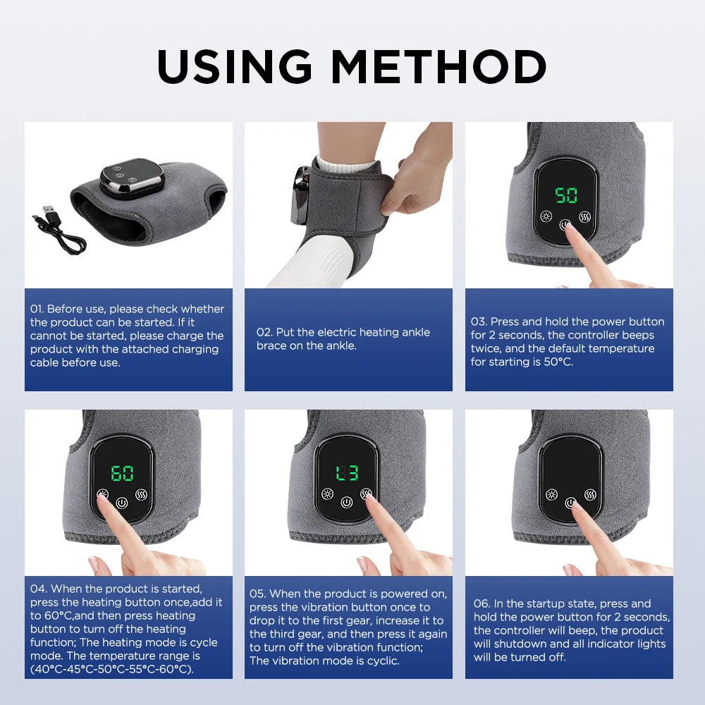 Electric Foot Heat Massager Hot Compresses Vibration Massager Breathable Material Foot and Ankle Joint Hot Compress Protection