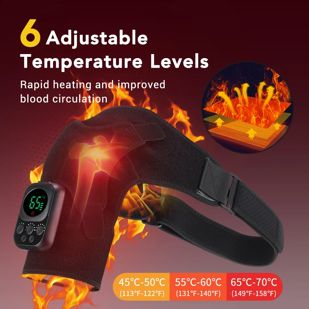 Shoulder Heating Pad With Massage 6 Adjustable Temperature HF Vibration Relax Muscle Brace Wireless Control for IOS/Android