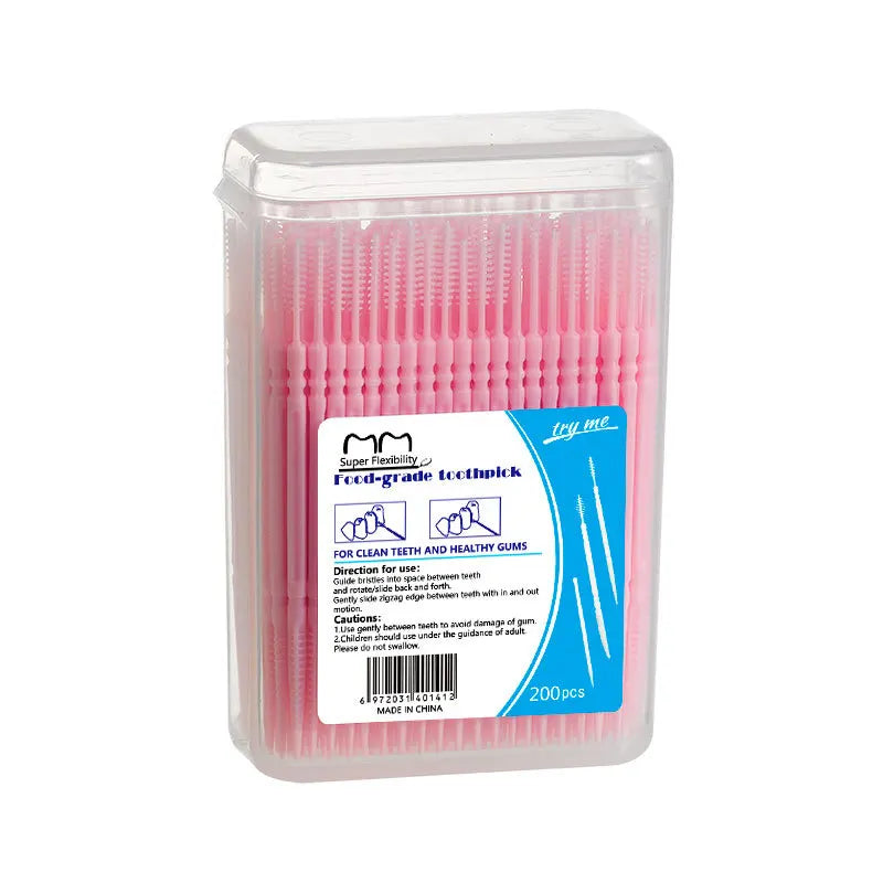 Toothpick Brush 200 PCs Boxed Plastic Toothpick Disposable Household Interdental Brush Teeth Picking Dental Floss