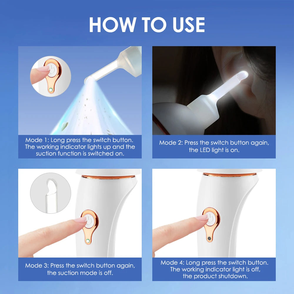 Electric Vacuum Ear Wax Remover Luminous Ear Pick Suction Device Ear Picking Spiral Ear Cleaning Tools For Children Kids Adults