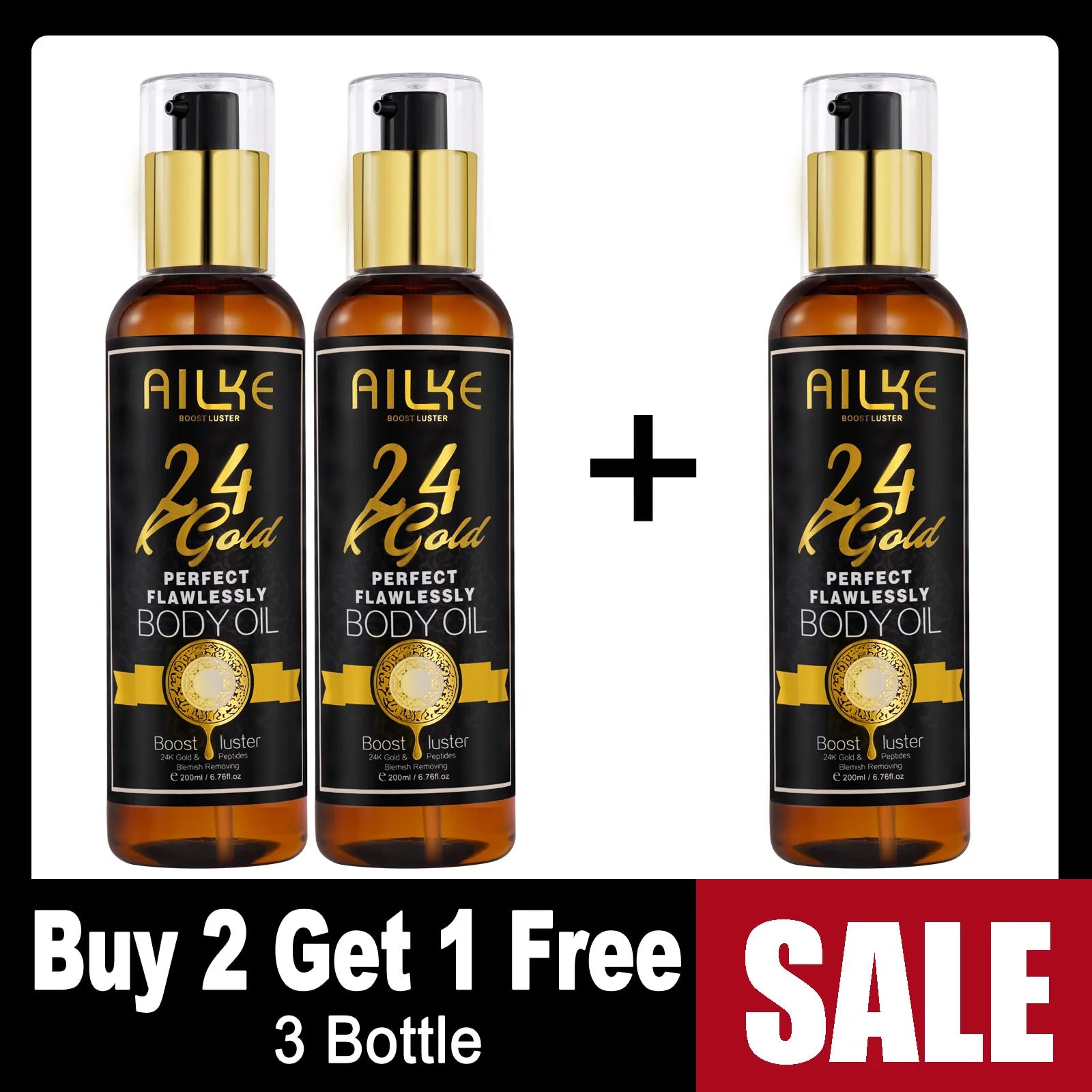AILKE 24k Gold Flawlessly Body Oil, Natural Plant Oil For All Skin Type, Skin Moisturizer, Reduce Spots, Smoothing, Brightening