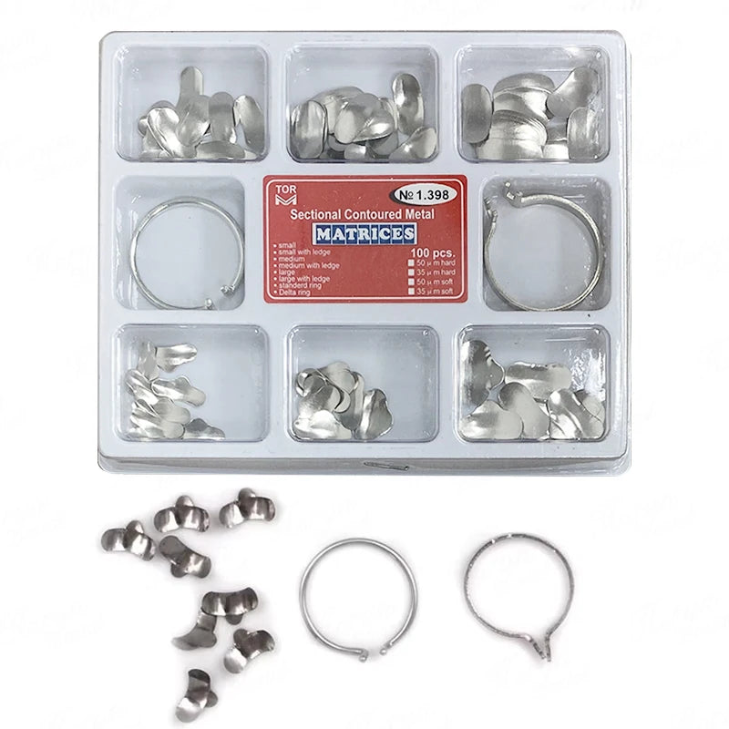 36/100 pcs Dental Supplies Matrix with Springclip NO.1.330 Sectional Contoured Metal Matrices Full kit for Teeth Replacement