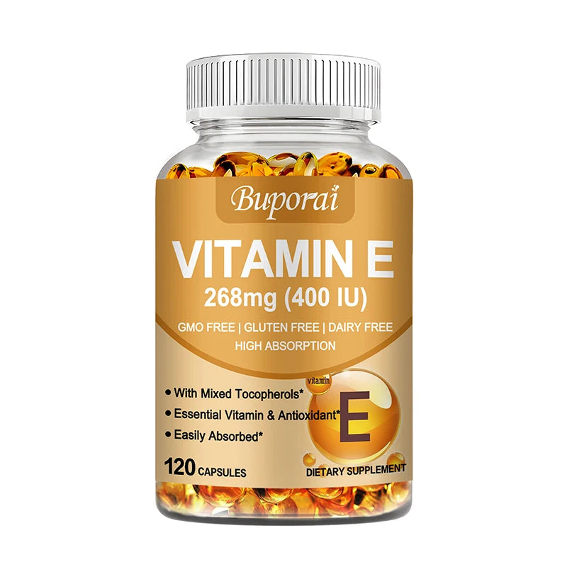 Vitamin E 268mg - Anti-aging,Brightens The Complexion, Tightens The Skin, Reduce Wrinkles, Antioxidant - 120 Capsules