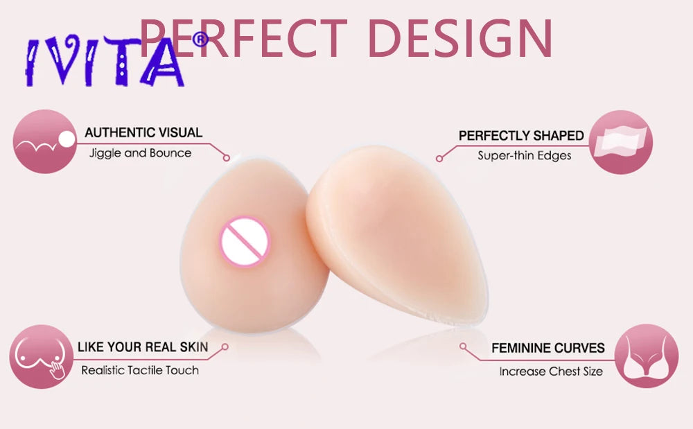 IVITA 1 Pair Realistic Self-adhesive Silicone Fake Breasts Form Fake Boobs for Crossdresser Prosthesis Transgender Cosplay