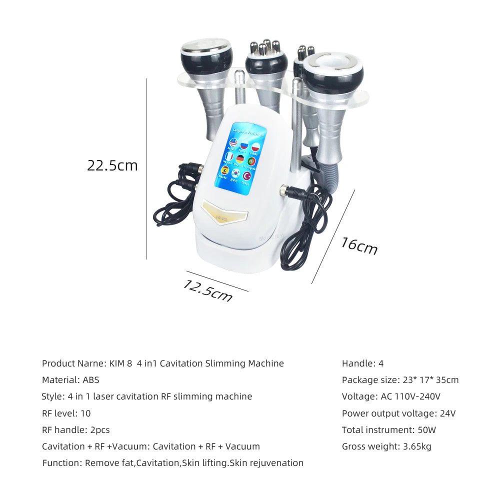 4 in 1 Vacuum Therapy Cavitation RF Radio Frequency Fat Remover Body Slimming Machine Ultrasonic Massage Shaping Instrument