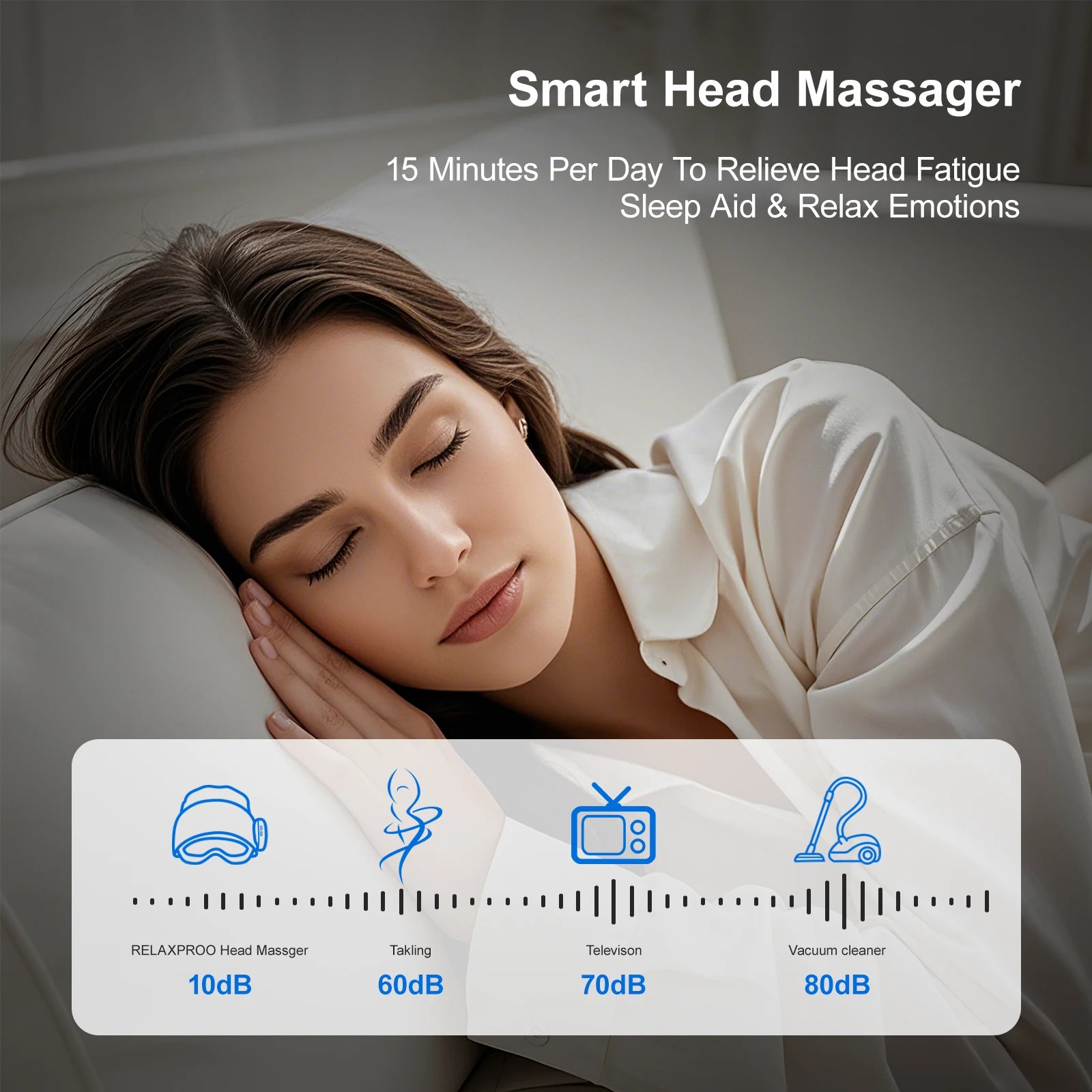 Head Massager with Eye Mask for Fatigue Relief, 4 Modes, 2 Heat Settings, Bluetooth-Capable, Rechargeable,Ideal for Rest & Relax