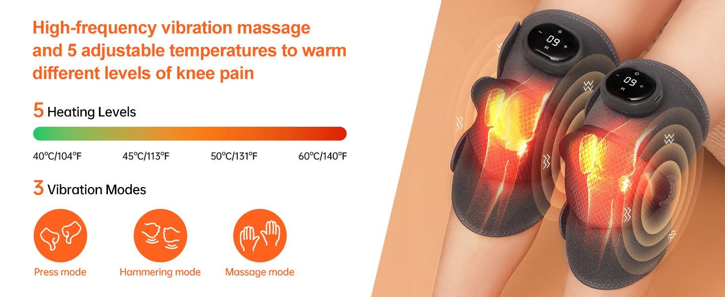 2PCS Cordless Knee Massager with Heat and Vibration for Knee Shoulder Elbow,Heated Knee Brace for Arthritis with Massage,Gifts