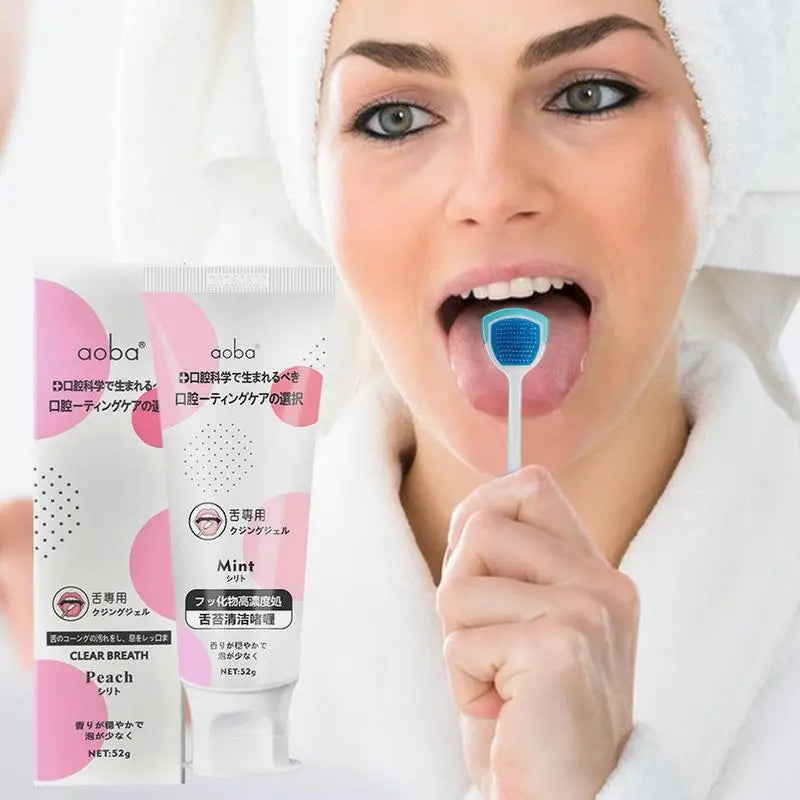 Tongue Coating Cleaning Gel Oral Care Fresh Breath Tongue Scraper Toothbrush Two-in-One Brush Gel Paste Gentle Natural Whitening