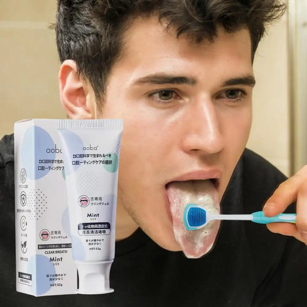Tongue Coating Cleaning Gel Oral Care Fresh Breath Tongue Scraper Toothbrush Two-in-One Brush Gel Paste Gentle Natural Whitening