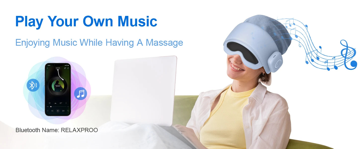 Head Massager for Fatigue Relief, Eye Massager with Heat, Head and Eye Massage for Stress Relief, Bluetooth-Capable, Ideal gifts