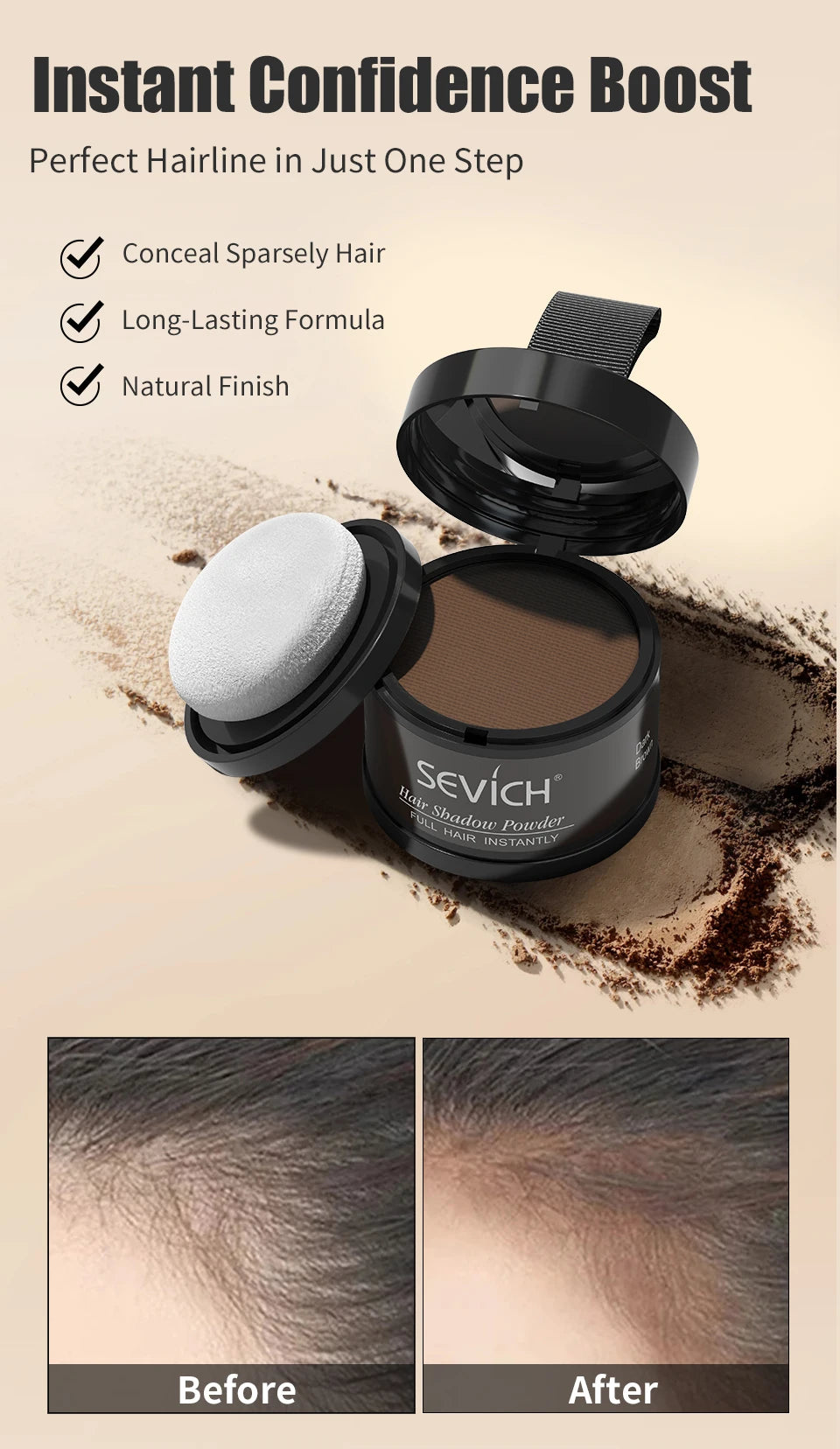 Sevich Hairline Powder Instantly Conceals Hair Loss Root Touch Up Powder Hair Loss Cover Up Hair Shadow Powder Black Hair Fibers