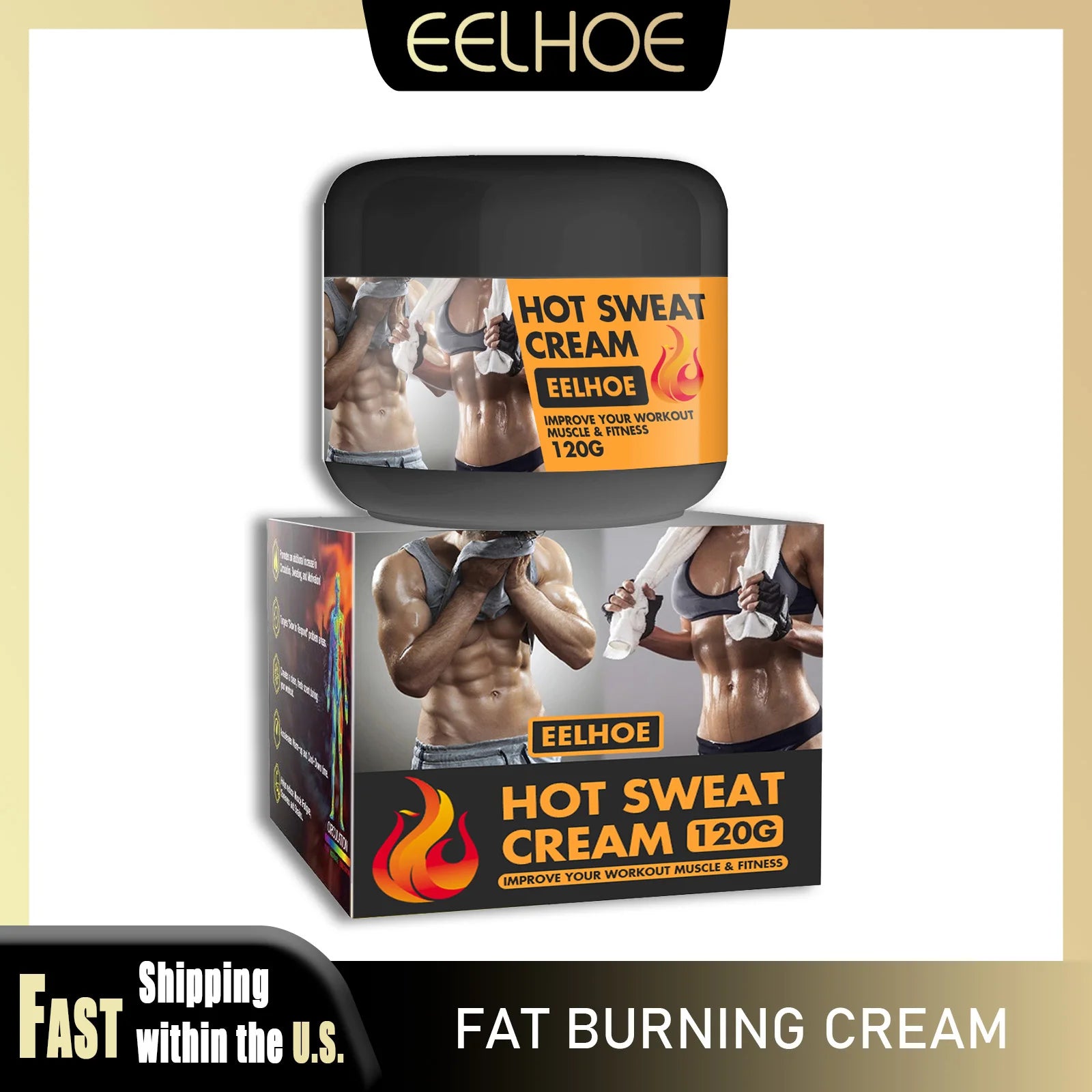 EELHOE Hot Sweat Cream 120g Fat Burning Tighten Abdominal Muscles Arms Legs Waist Fat Loss Firming Skin Natural Belly All Body