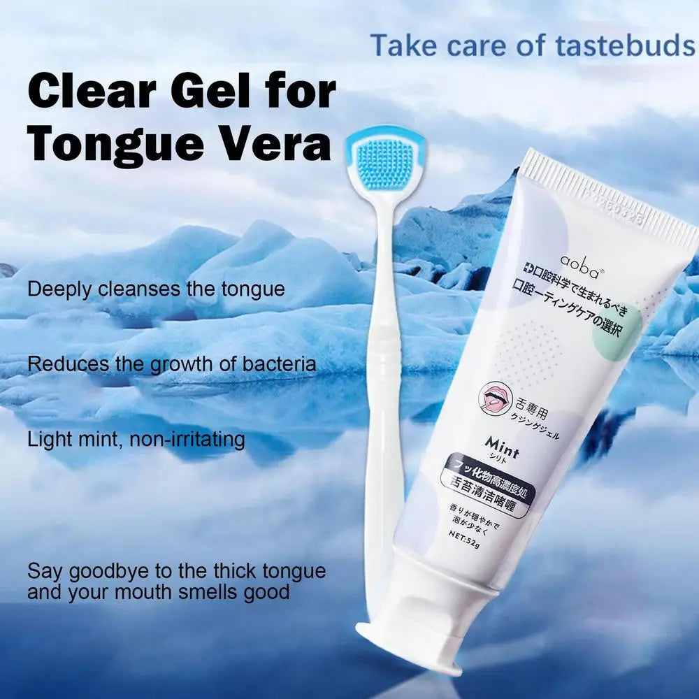 Tongue Coating Cleaning Gel Oral Care Fresh Breath Tongue Scraper Toothbrush Two-in-One Brush Gel Paste Gentle Natural Whitening