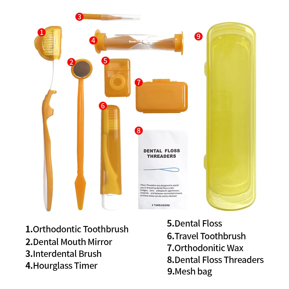 Dental Toothbrush Oral Care Kit Orthodontic Mirror Interdental Brush Supplies Cleaning Tools Ties Brush Floss Cleaning Braces