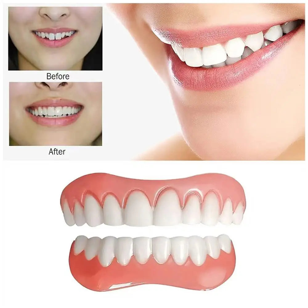 Silicone Denture Set False Teeth Silicone Upper Lower Veneers Denture Silicone Liners Soft Denture Kit Men Women Dental Patches