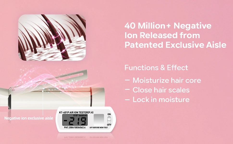 1.5 Inch Extra Large Curling Wand for Long Hair - Ceramic Tourmaline Barrel with 40000000 Negative Ions, 2 Clips