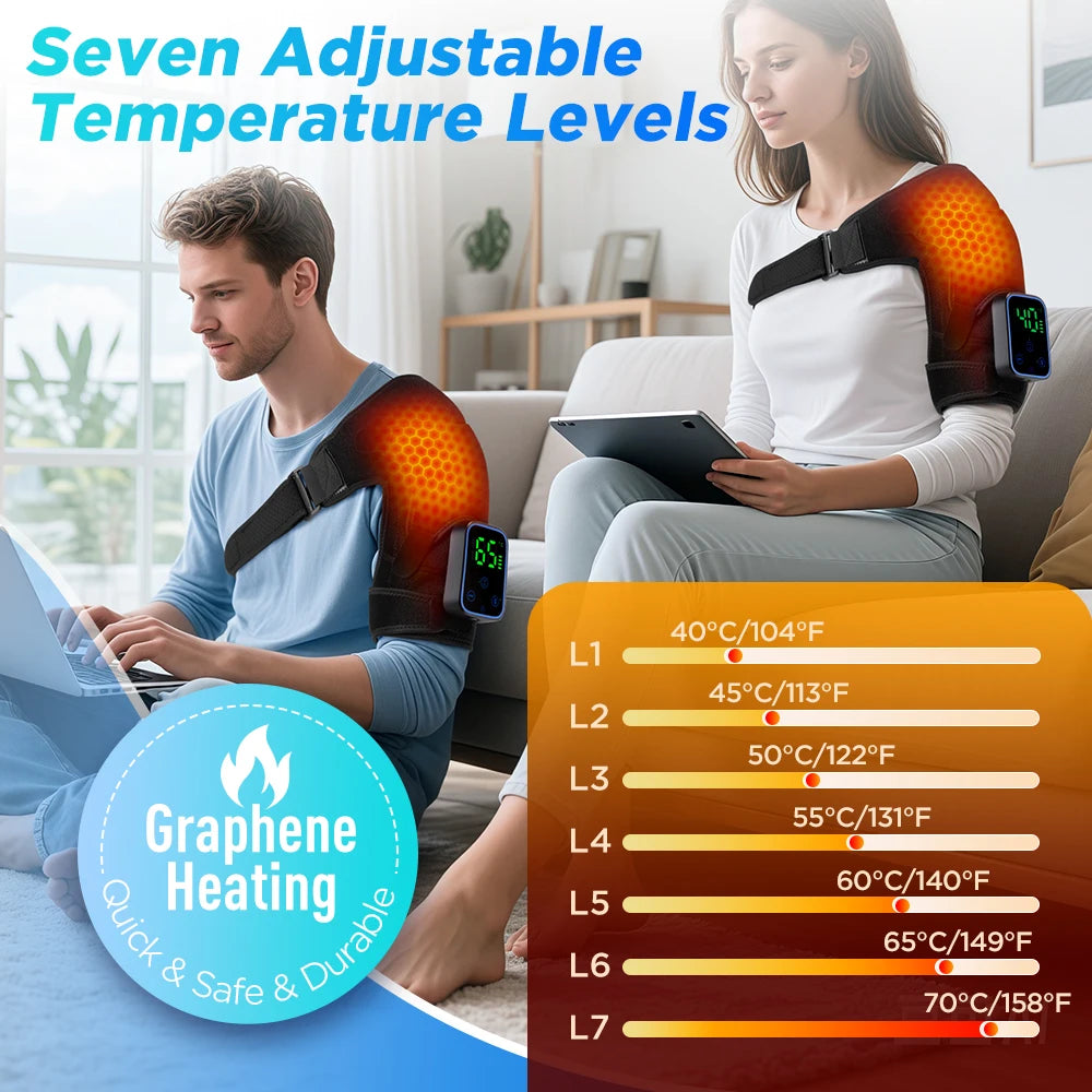 Shoulder Heating Pad With Massage 6 Adjustable Temperature HF Vibration Relax Muscle Brace Wireless Control for IOS/Android