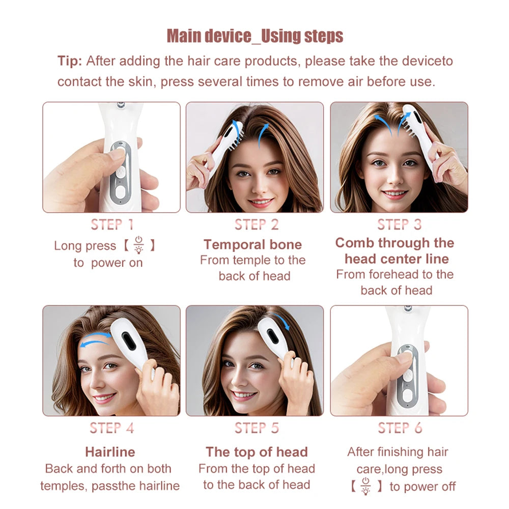 EMS Electric Massage Comb Blue Red Purple Light Therapy Vibration Hair Growth Scalp Brush Liquid Oil Applicator Anti Hair Loss