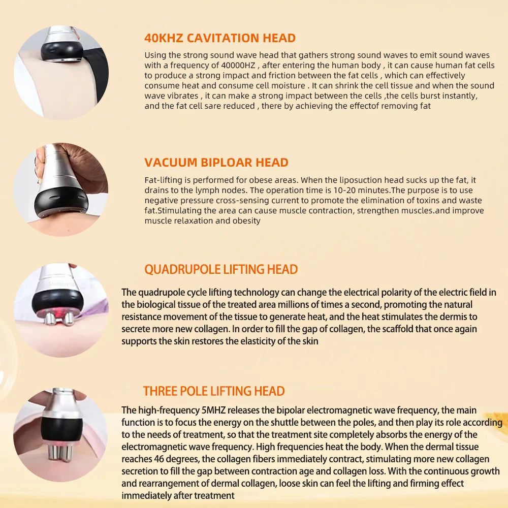 4 IN 140K Cavitation Ultrasonic Body Slimming Machine Beauty Device Facial Massager Skin Tighten Face Lifting Vacuum Suction