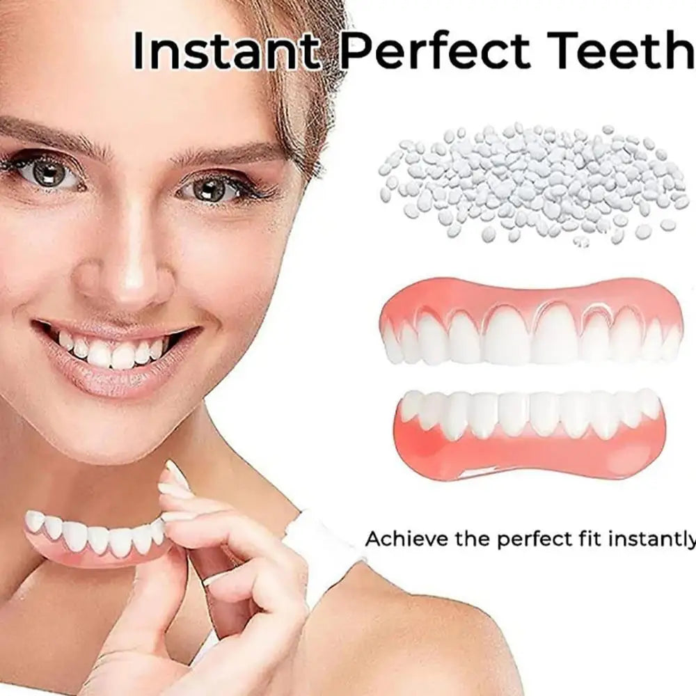 Silicone Denture Set False Teeth Silicone Upper Lower Veneers Denture Silicone Liners Soft Denture Kit Men Women Dental Patches