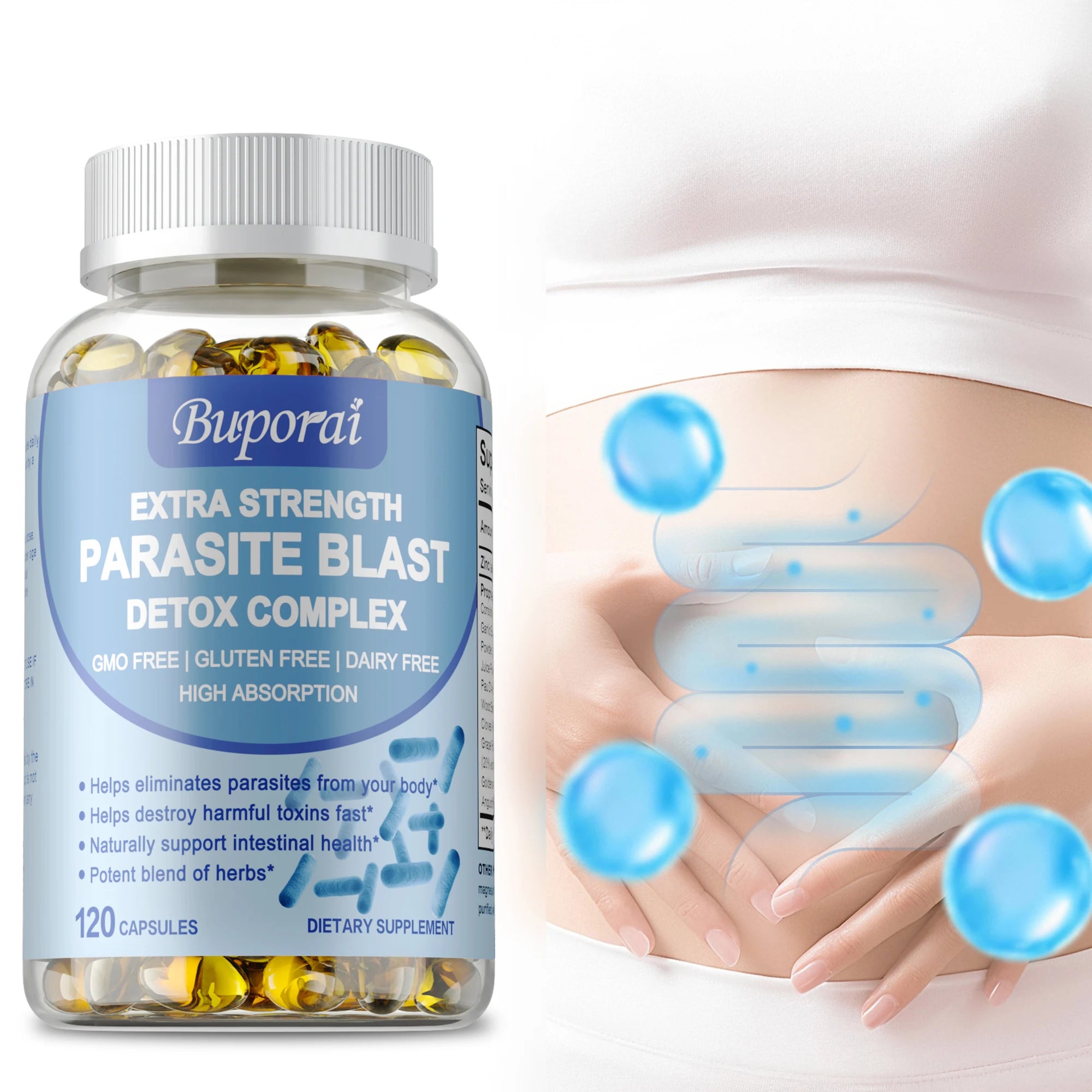 Parasite Blast Detox Complex - Eliminate Parasites, Cleanse The Intestines, Improve Digestion - 120 Capsules