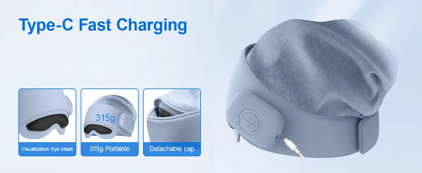 Head Massager with Eye Mask for Fatigue Relief, 4 Modes, 2 Heat Settings, Bluetooth-Capable, Rechargeable,Ideal for Rest & Relax