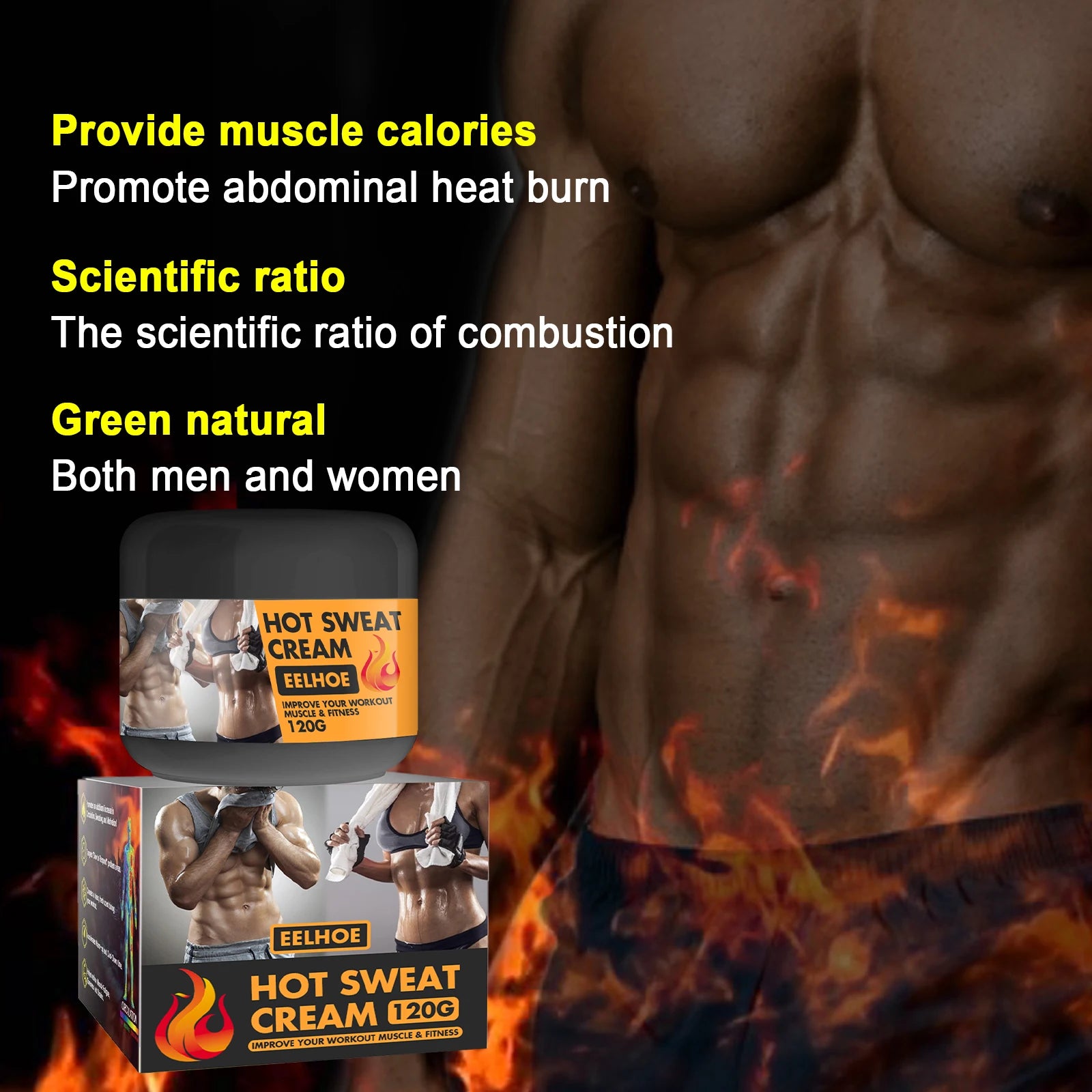 EELHOE Hot Sweat Cream 120g Fat Burning Tighten Abdominal Muscles Arms Legs Waist Fat Loss Firming Skin Natural Belly All Body