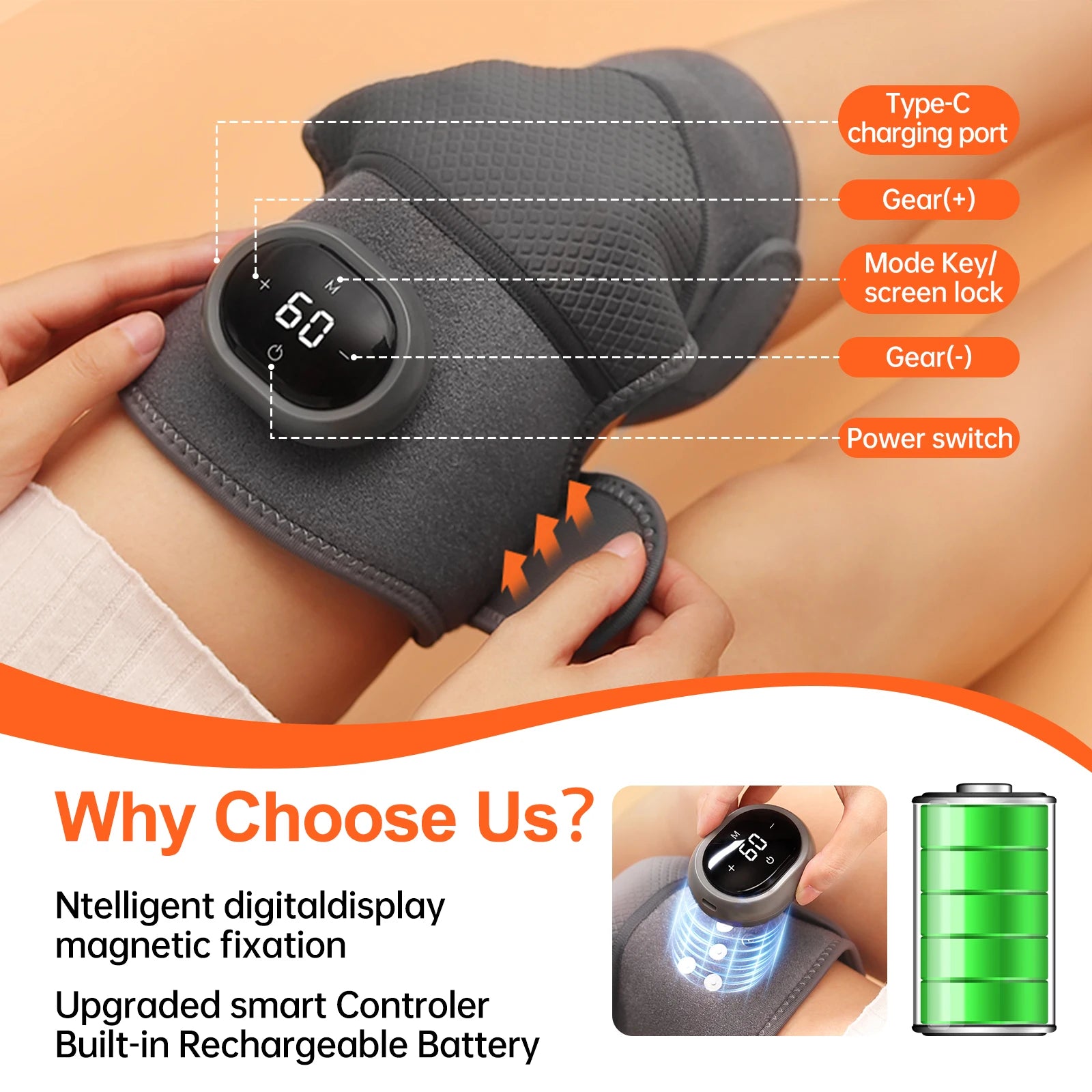 2PCS Cordless Knee Massager with Heat and Vibration for Knee Shoulder Elbow,Heated Knee Brace for Arthritis with Massage,Gifts