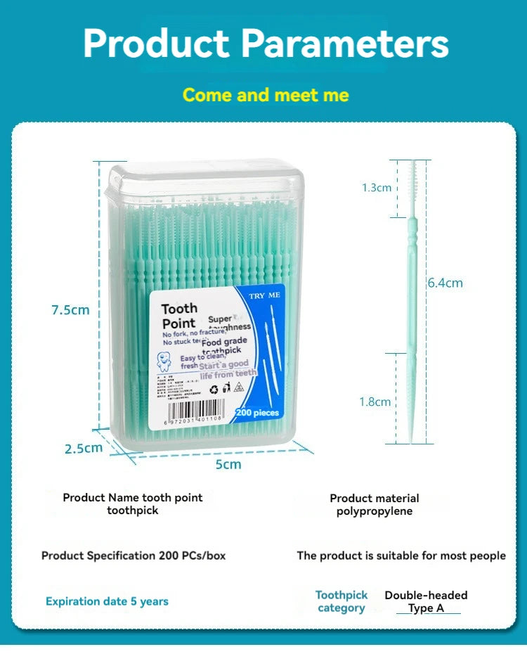 Toothpick Brush 200 PCs Boxed Plastic Toothpick Disposable Household Interdental Brush Teeth Picking Dental Floss
