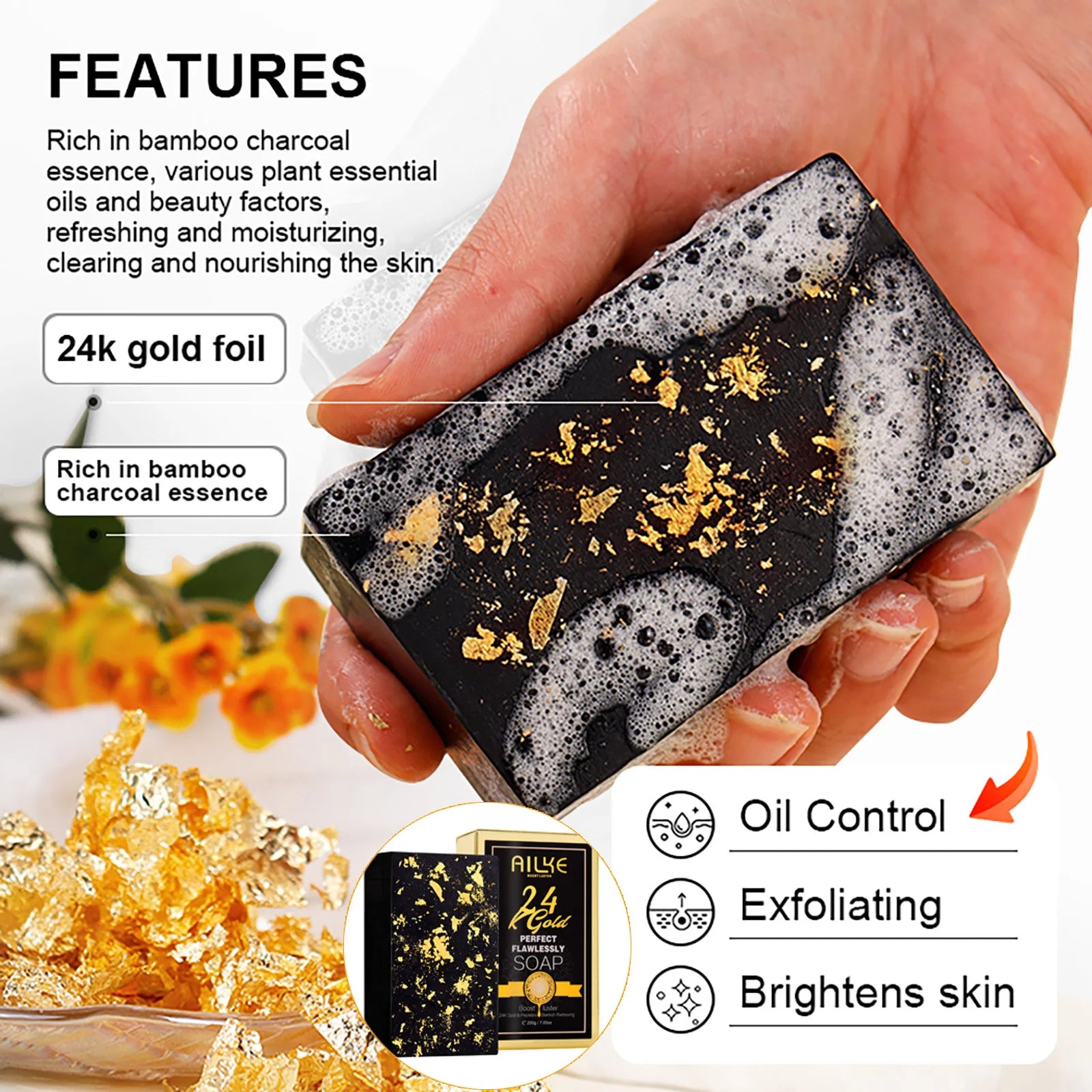 AILKE 24k Gold Flawlessly Body Oil, Natural Plant Oil For All Skin Type, Skin Moisturizer, Reduce Spots, Smoothing, Brightening