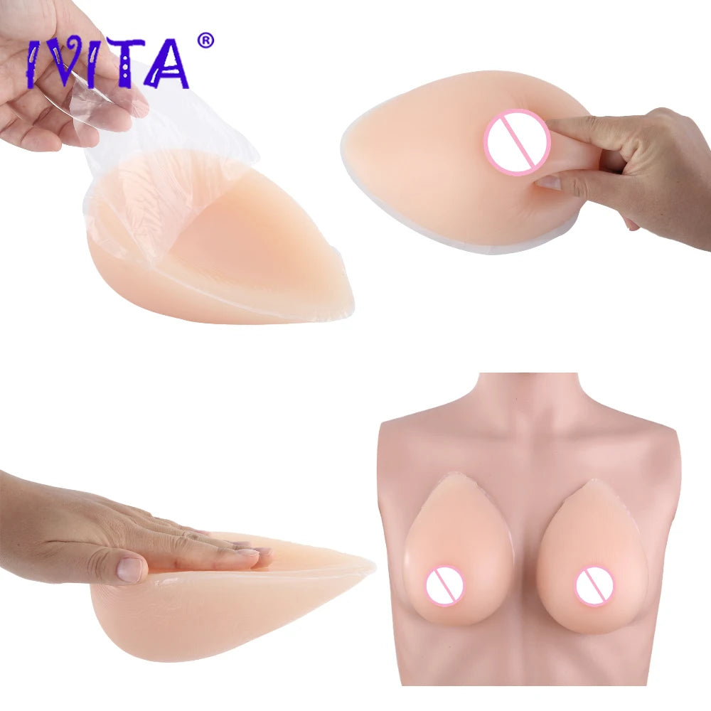 IVITA 1 Pair Realistic Self-adhesive Silicone Fake Breasts Form Fake Boobs for Crossdresser Prosthesis Transgender Cosplay