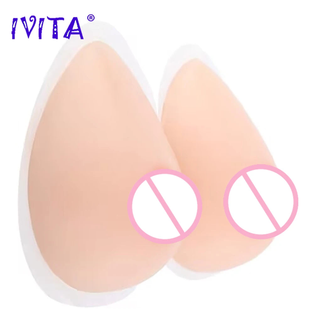 IVITA 1 Pair Realistic Self-adhesive Silicone Fake Breasts Form Fake Boobs for Crossdresser Prosthesis Transgender Cosplay